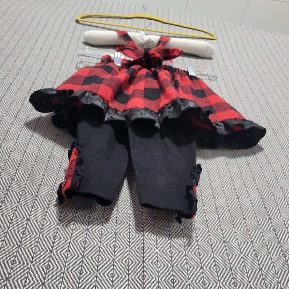 2 Piece SET Red And Black Checkerboard Lumberjack Overalls Skirt & Leggings SET - Picture 3 of 13